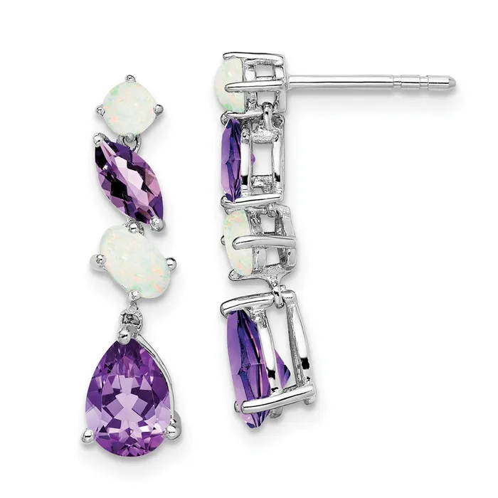 Goldia 14k White Gold Amethyst and Opal Dangle Earrings Earrings