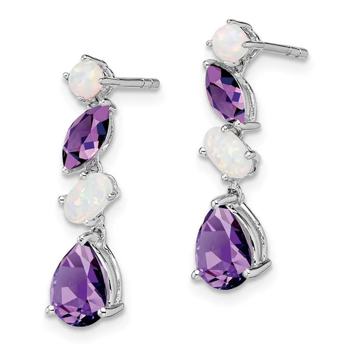 Goldia 14k White Gold Amethyst and Opal Dangle Earrings Earrings