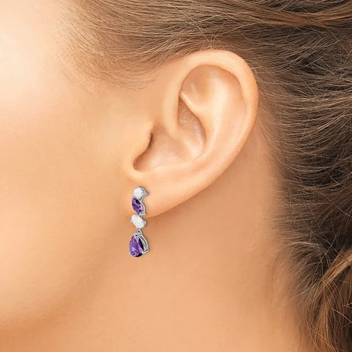 Goldia 14k White Gold Amethyst and Opal Dangle Earrings Earrings