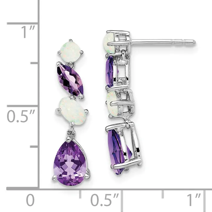 Goldia 14k White Gold Amethyst and Opal Dangle Earrings Earrings