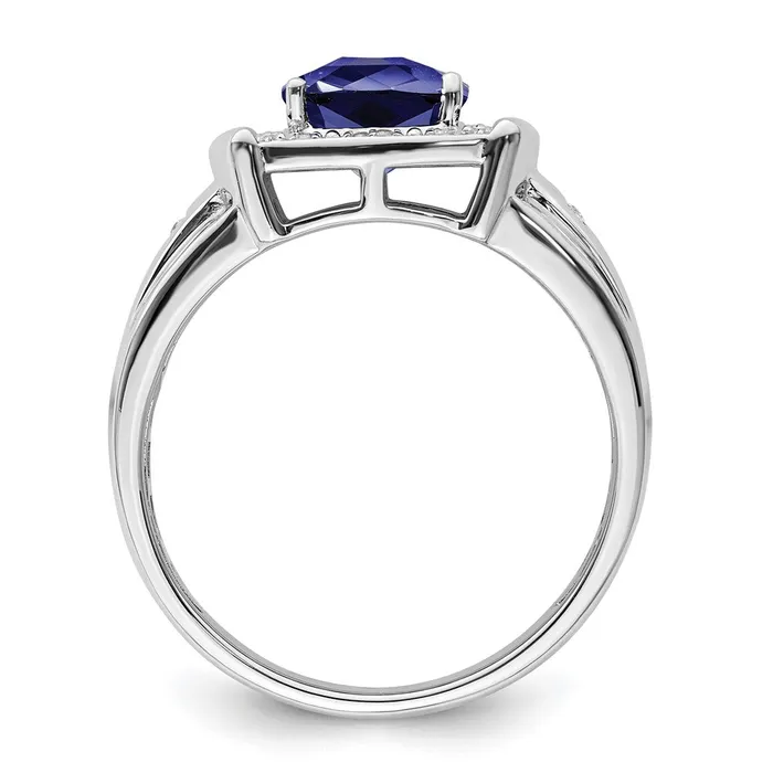 Goldia 14k White Gold Cushion Created Sapphire and Real Diamond Mens Ring Rings