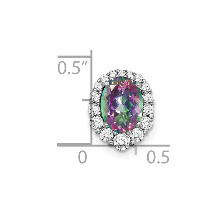 Goldia 14k White Gold Oval Mystic Fire Topaz and Real Diamond Halo Chain Slide Necklaces
