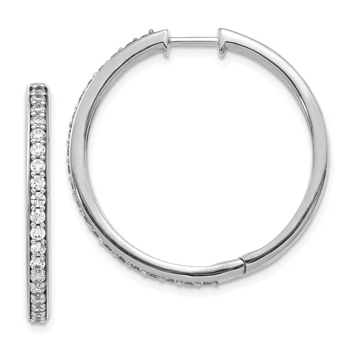 Goldia 14k White Gold Real Diamond Hinged Hoop Earrings Earrings