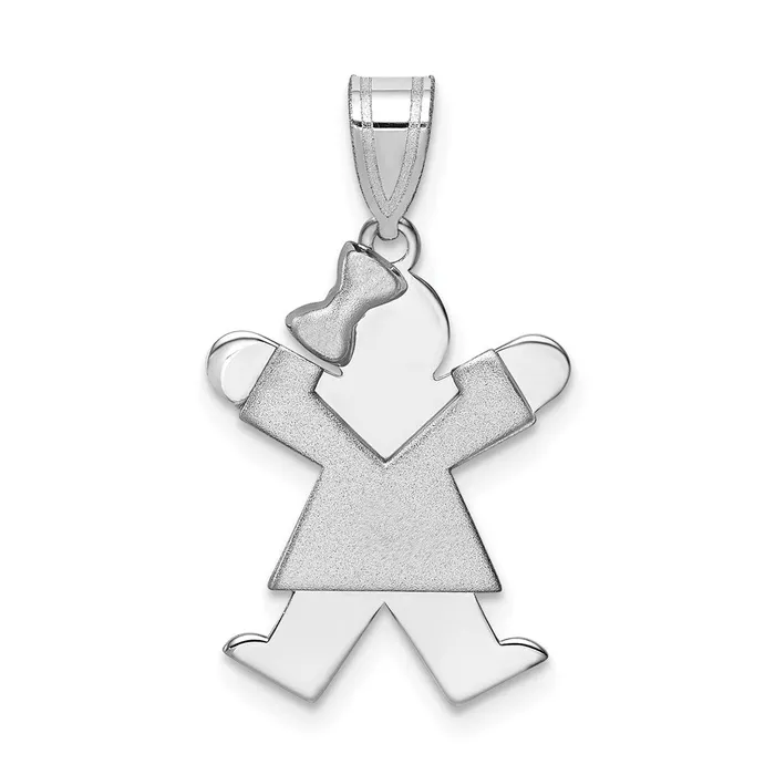 Goldia 14k White Gold Small Girl wBow on Left Engravable Charm Charm Necklaces Goldia 14k White Gold Small Girl wBow on Left Engravable Charm Charm Necklaces
