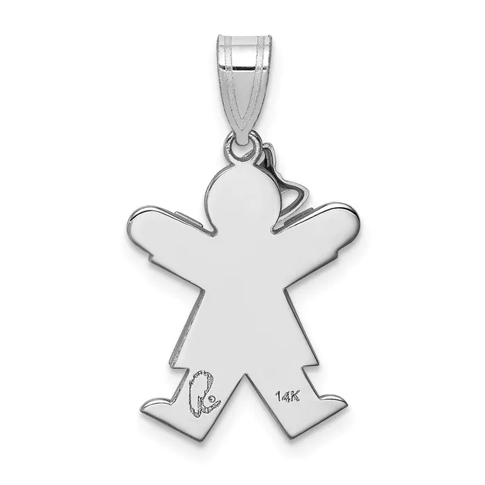 Goldia 14k White Gold Small Girl wBow on Left Engravable Charm Charm Necklaces