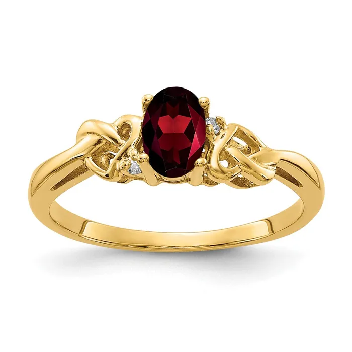 Goldia 14k Yellow Gold 6x4mm Oval Garnet VS Diamond ring Rings