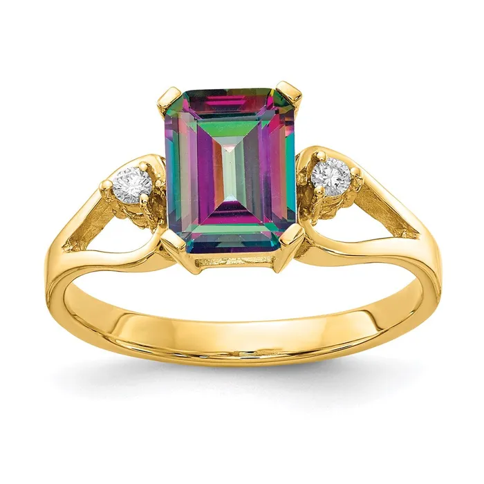 Goldia 14K Yellow Gold AA Real Diamond Mystic Topaz Ring Rings