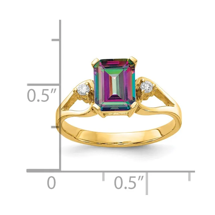 Goldia 14K Yellow Gold AA Real Diamond Mystic Topaz Ring Rings