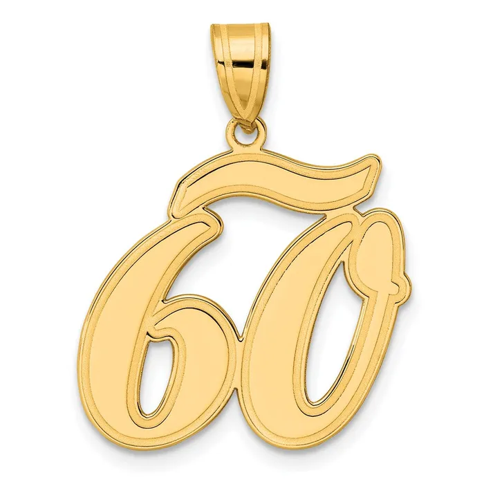 Goldia 14k Yellow Gold Brushed Border Script Number 60 Pendant PreStyled Sets Goldia 14k Yellow Gold Brushed Border Script Number 60 Pendant PreStyled Sets