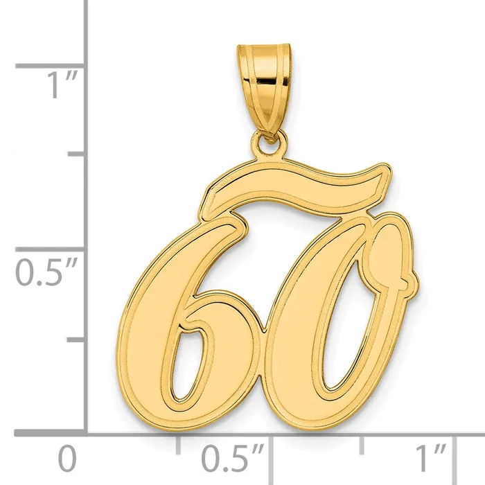 Goldia 14k Yellow Gold Brushed Border Script Number 60 Pendant PreStyled Sets