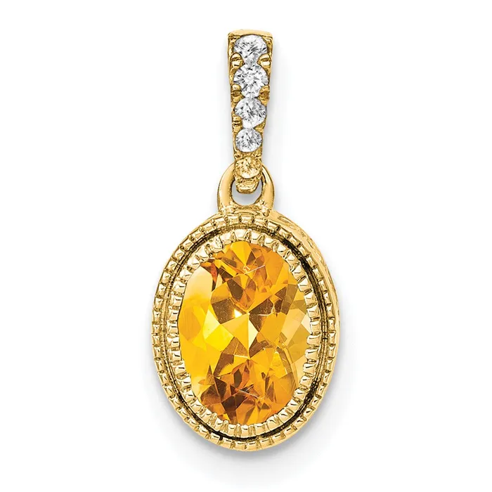 Goldia 14K Yellow Gold Oval Citrine and Real Diamond Pendant Necklaces