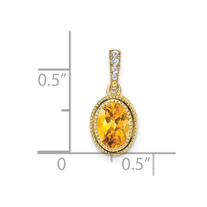 Goldia 14K Yellow Gold Oval Citrine and Real Diamond Pendant Necklaces