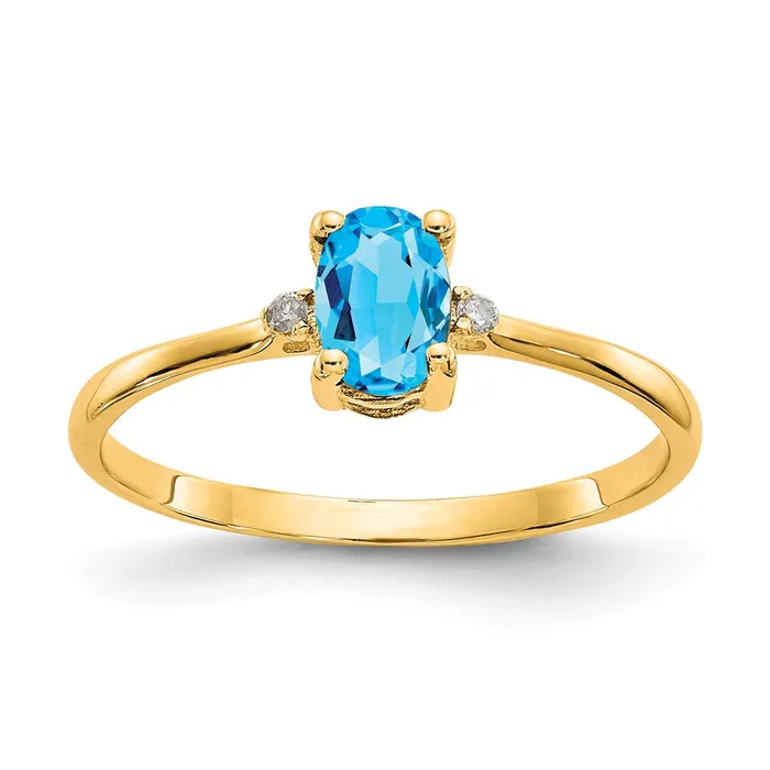 Goldia 14K Yellow Gold Real Diamond Blue Topaz Birthstone Ring Rings