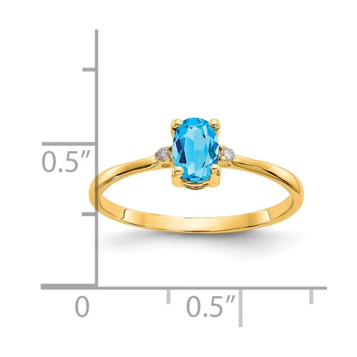 Goldia 14K Yellow Gold Real Diamond Blue Topaz Birthstone Ring Rings