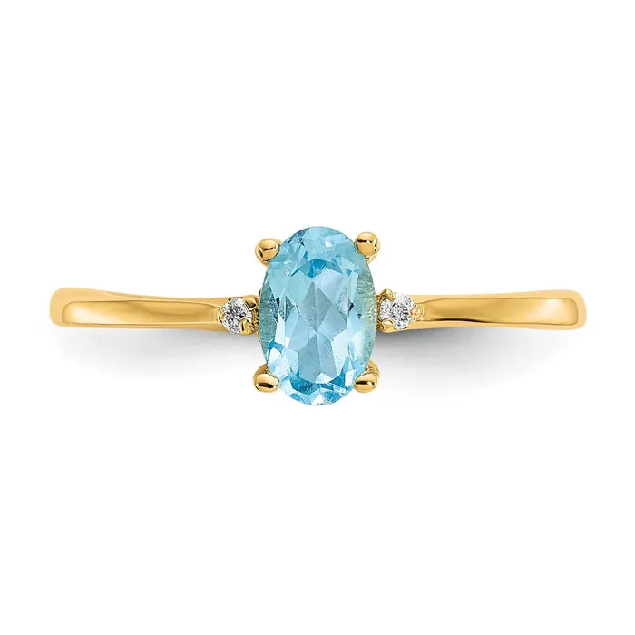 Goldia 14K Yellow Gold Real Diamond Blue Topaz Birthstone Ring Rings