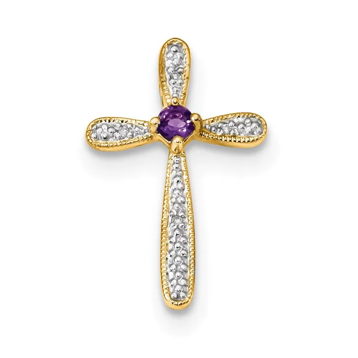 Goldia 14K Yellow Gold Rhodium Real Diamond u0026 Amethyst Polished Cross Pendant Necklaces Goldia 14K Yellow Gold Rhodium Real Diamond u0026 Amethyst Polished Cross Pendant Necklaces