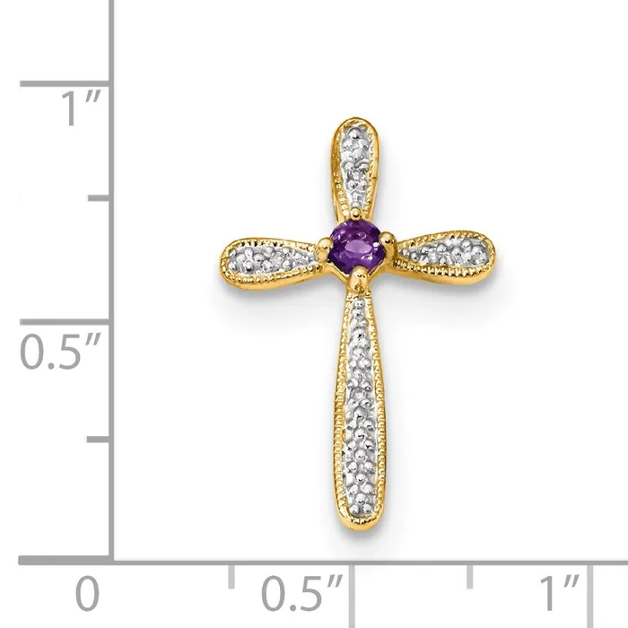 Goldia 14K Yellow Gold Rhodium Real Diamond u0026 Amethyst Polished Cross Pendant Necklaces