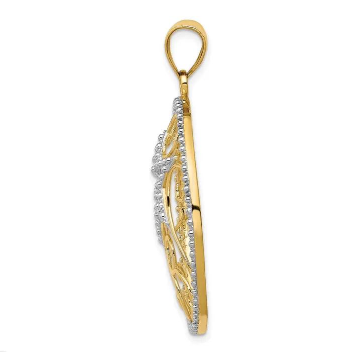 Goldia 14k Yellow Rhodium Gold and Rhodium Oval Star Pendant Necklaces