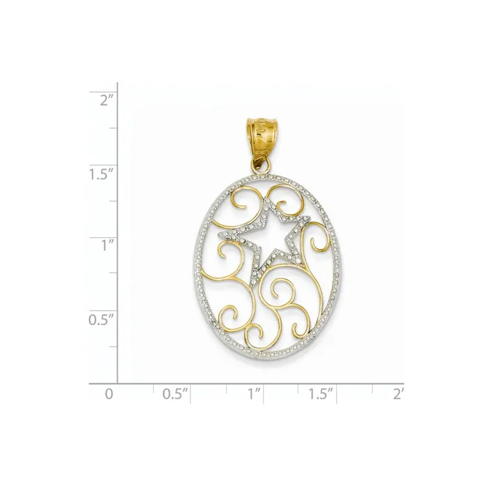 Goldia 14k Yellow Rhodium Gold and Rhodium Oval Star Pendant Necklaces