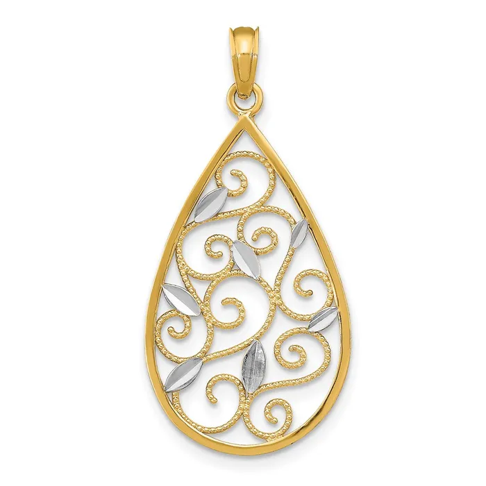 Goldia 14k Yellow Rhodium Gold wRhodium Beaded Filigree DC Teardrop Charm Charm Necklaces Goldia 14k Yellow Rhodium Gold wRhodium Beaded Filigree DC Teardrop Charm Charm Necklaces