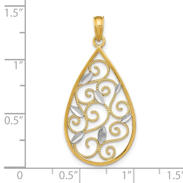 Goldia 14k Yellow Rhodium Gold wRhodium Beaded Filigree DC Teardrop Charm Charm Necklaces