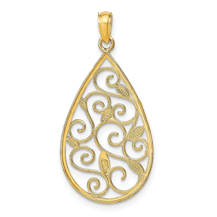 Goldia 14k Yellow Rhodium Gold wRhodium Beaded Filigree DC Teardrop Charm Charm Necklaces