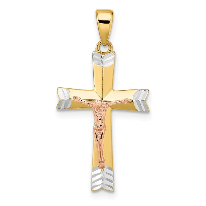 Goldia 14k Yellow Rhodium Gold Yellow and Rose Gold with White Rhodium DC Crucifix Pendant Necklaces Goldia 14k Yellow Rhodium Gold Yellow and Rose Gold with White Rhodium DC Crucifix Pendant Necklaces