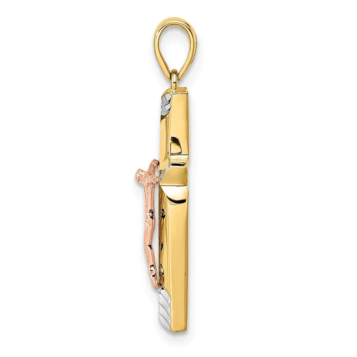 Goldia 14k Yellow Rhodium Gold Yellow and Rose Gold with White Rhodium DC Crucifix Pendant Necklaces