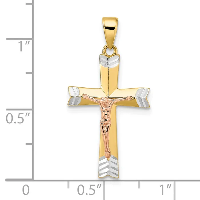 Goldia 14k Yellow Rhodium Gold Yellow and Rose Gold with White Rhodium DC Crucifix Pendant Necklaces