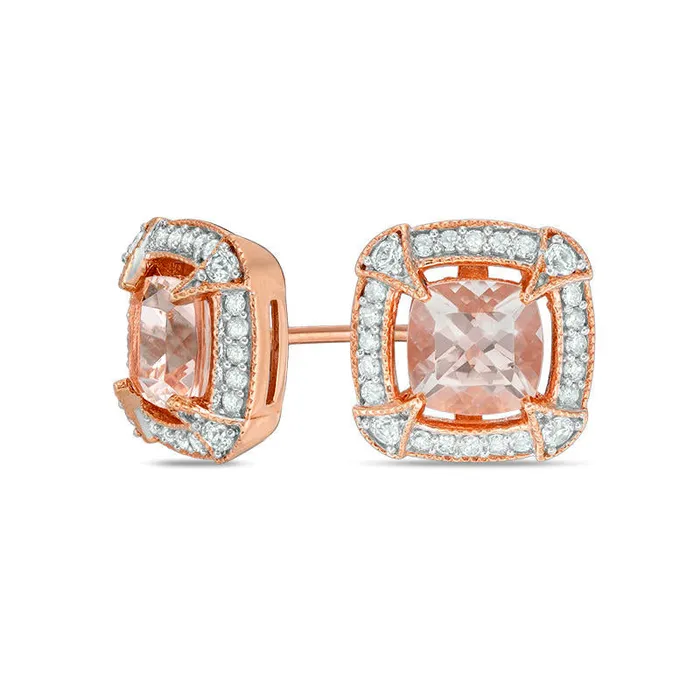 Goldia 60mm Morganite LabCreated White Sapphire and 02 CT TW Diamond VintageStyle Frame Stud Earrings in 10K Rose Gold Earrings Goldia 60mm Morganite LabCreated White Sapphire and 02 CT TW Diamond VintageStyle Frame Stud Earrings in 10K Rose Gold Earrings