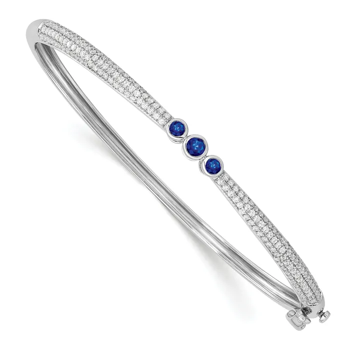 Goldia Bracelets 14k White Gold 78 Ct Lab Grown Diamond VSSI G and Lab Created Blue Sapphire Bangle Bracelet Goldia Bracelets 14k White Gold 78 Ct Lab Grown Diamond VSSI G and Lab Created Blue Sapphire Bangle Bracelet