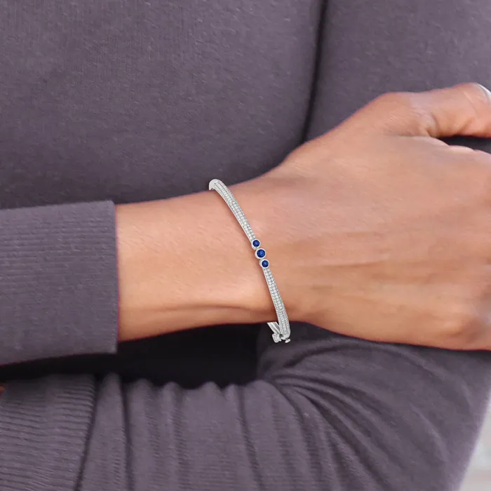 Goldia Bracelets 14k White Gold 78 Ct Lab Grown Diamond VSSI G and Lab Created Blue Sapphire Bangle Bracelet