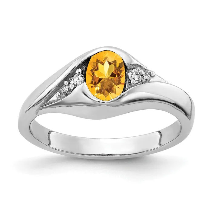 goldiaca 14k White Gold 6x4mm Oval Citrine VS Real Diamond ring Rings