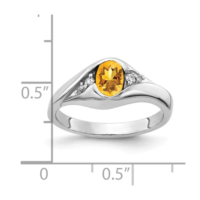 goldiaca 14k White Gold 6x4mm Oval Citrine VS Real Diamond ring Rings