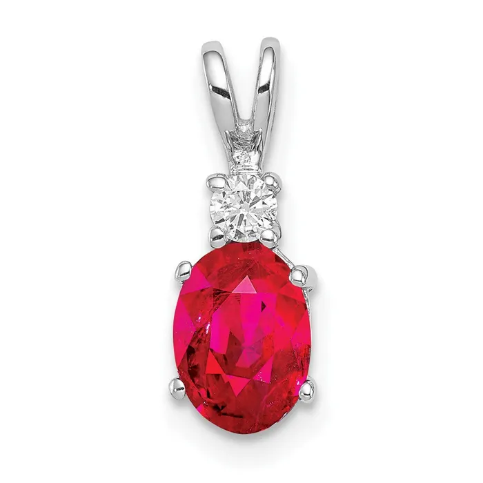 goldiaca 14k White Gold 7x5mm Oval Ruby AAA Diamond pendant Necklaces