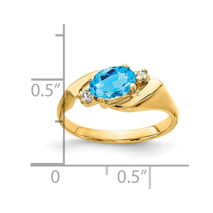 goldiaca 14K Yellow Gold 7x5mm Oval Blue Topaz AAA Real Diamond ring Rings