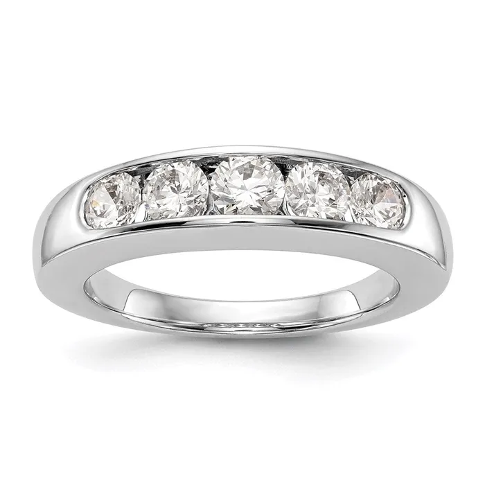 goldiaca Rings 14K White Gold 5Stone Real Diamond Channel Band