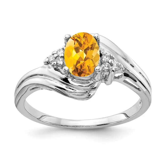 goldiaca Rings 14k White Gold 7x5mm Oval Citrine AA Real Diamond ring