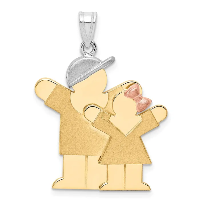 Goldia Charm Necklaces 14k TriColor Gold Big Boy and Little Girl Engravable Charm Goldia Charm Necklaces 14k TriColor Gold Big Boy and Little Girl Engravable Charm