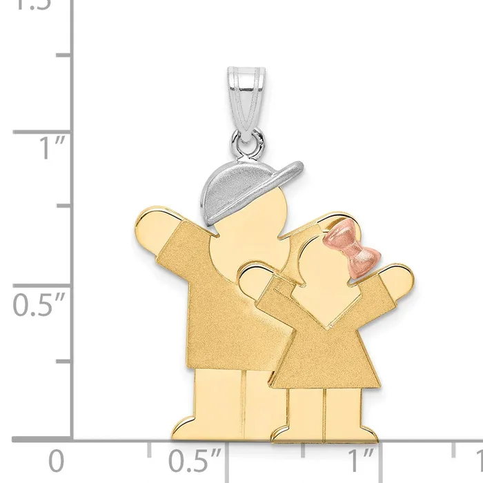 Goldia Charm Necklaces 14k TriColor Gold Big Boy and Little Girl Engravable Charm