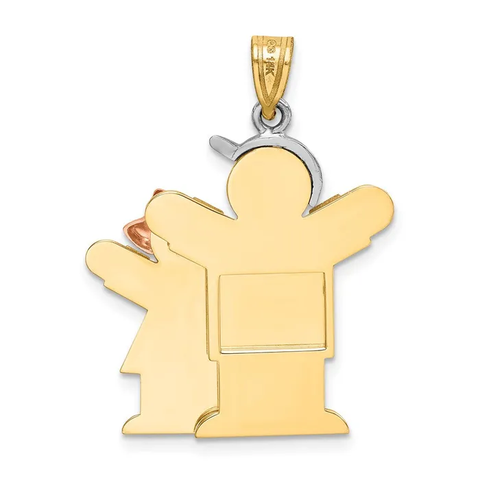 Goldia Charm Necklaces 14k TriColor Gold Big Boy and Little Girl Engravable Charm