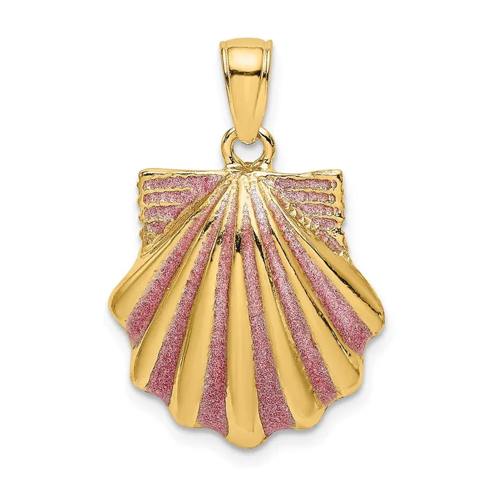 Goldia Charm Necklaces 14k Yellow Gold Pink Enamel Scallop Shell Charm