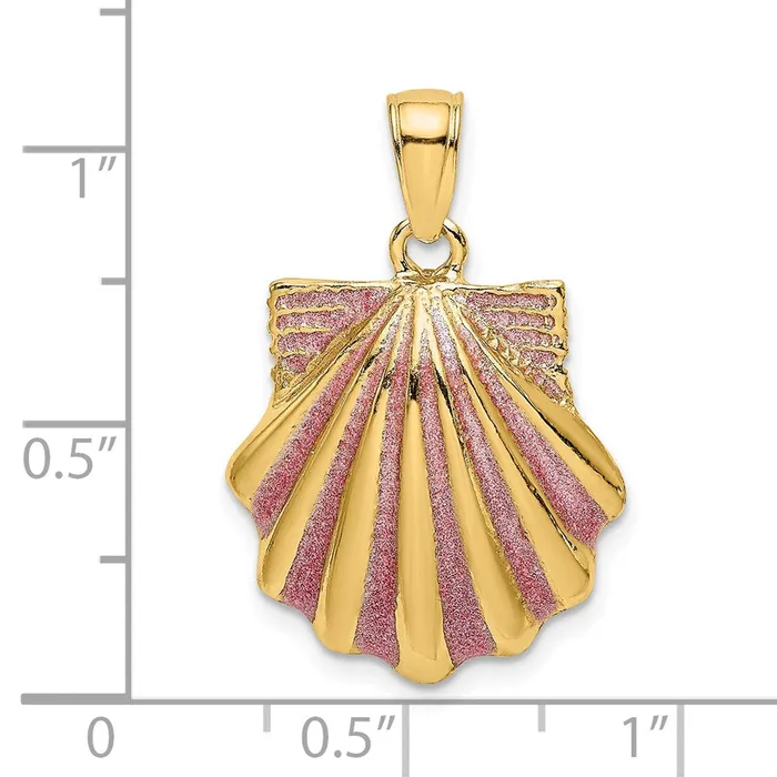 Goldia Charm Necklaces 14k Yellow Gold Pink Enamel Scallop Shell Charm