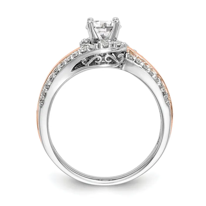 Goldiacom 14k Two tone Peg Set Simulated Diamond By Pass Engagement Ring Rings