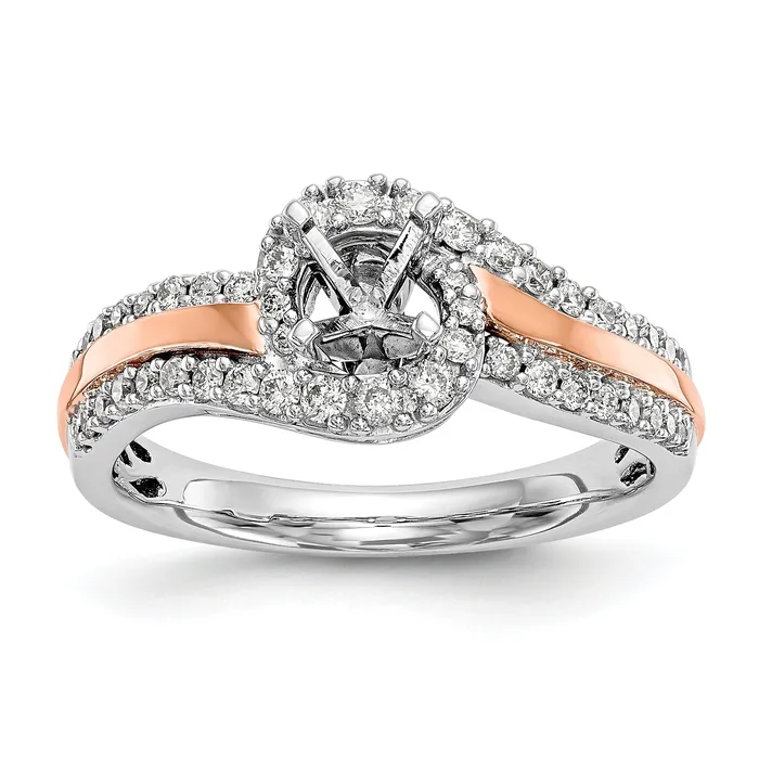 Goldiacom 14k Two tone Peg Set Simulated Diamond By Pass Engagement Ring Rings