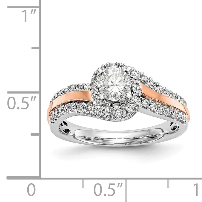 Goldiacom 14k Two tone Peg Set Simulated Diamond By Pass Engagement Ring Rings