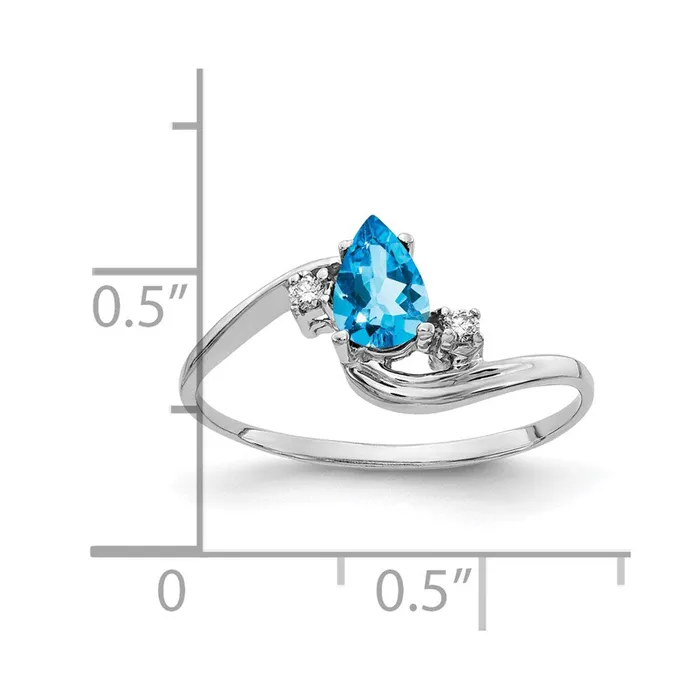 Goldiacom 14k White Gold 6x4mm Pear Blue Topaz A Real Diamond ring Rings