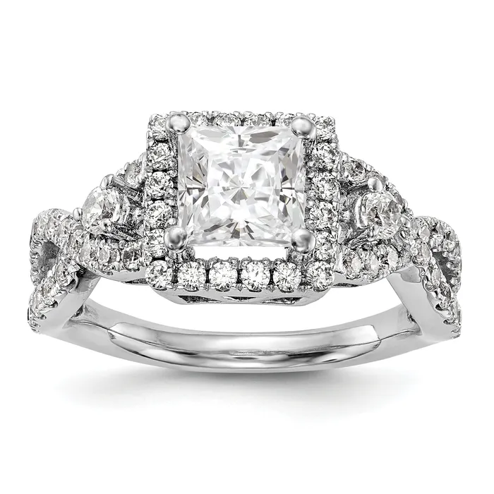 Goldiacom 14K White Gold Diamond Princess CZ Cushion Halo Engagement Ring Rings Goldiacom 14K White Gold Diamond Princess CZ Cushion Halo Engagement Ring Rings