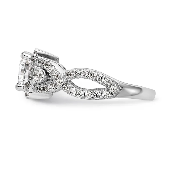 Goldiacom 14K White Gold Diamond Princess CZ Cushion Halo Engagement Ring Rings