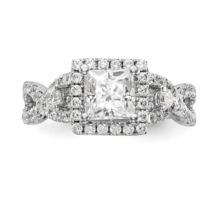 Goldiacom 14K White Gold Diamond Princess CZ Cushion Halo Engagement Ring Rings